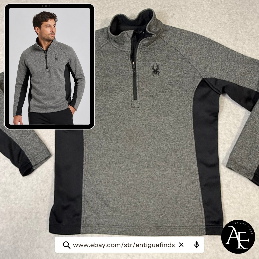 Spyder Mens Quarter Zip Pullover Fleece Lined Grey Black Athletic Sweater L